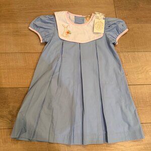 The Beaufort Bonnet Company Blue Dress With Embroidered Easter Bunny Puff Sleeve